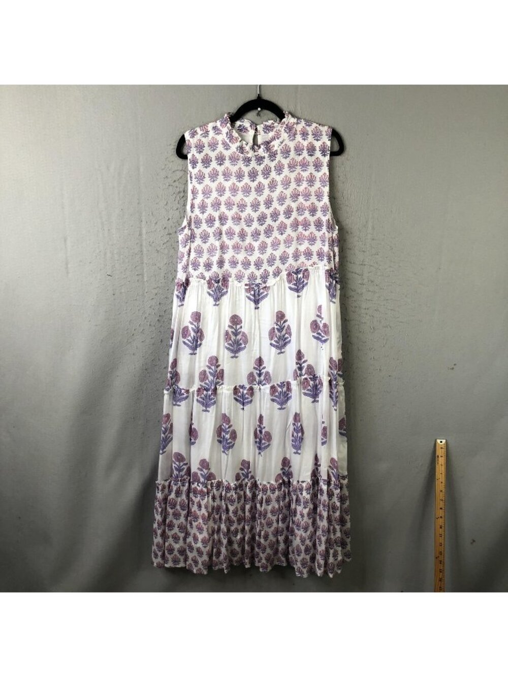 J. Marie Dress Womens L White Purple Floral Maxi Sleeveless High Neck Boho